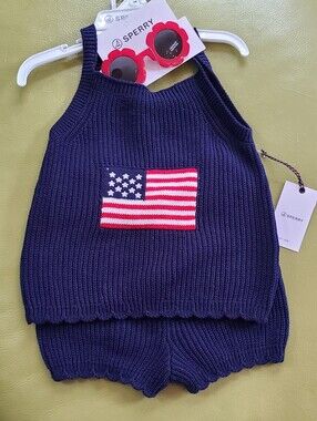 Sperry Kids Navy Knit Tank & Shorts Set with American Flag